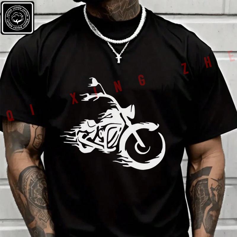 Men's And Women's T-shirt Summer Moto Cotton Tee Ride Print Short-sleeved Spring Autumn Top