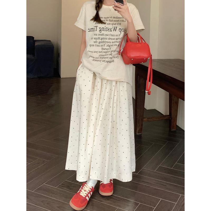 Dot Skirt for Women In Summer, Suitable for Plus-Size Girls with Pear-Shaped Figures, High-Waisted, Hip-Covering, Slimming, Mid-Length A-Line Skirt