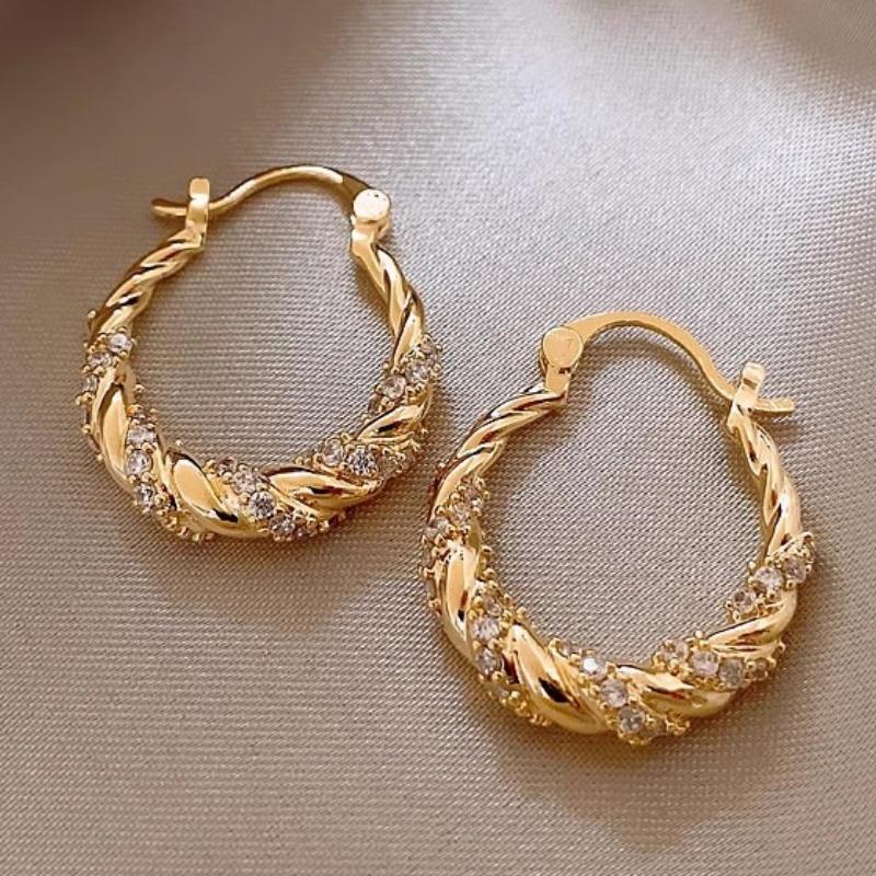 Fancy Gold Color Hoop Earrings for Women Aesthetic Cubic Zirconia Wedding Party Jewelry Gorgeous Female Ear Accessories