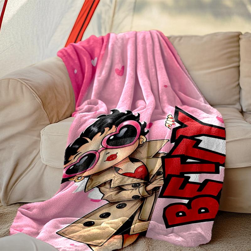 1pc Betty Boop Blanket, Home Printed Throw Blanket - Soft Blanket Gift for Family, Washable Sofa Bed Blanket