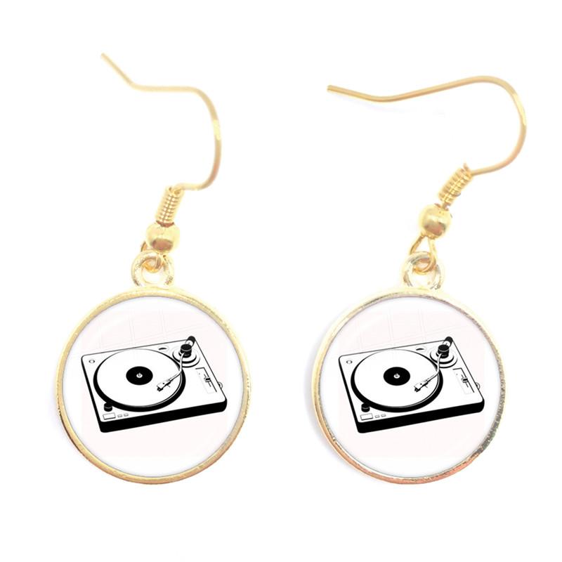 Retro CD Record Drop Earring Disc Classic Music Gramophone Record Glass Cabochon Earrings Gift for Music Loves