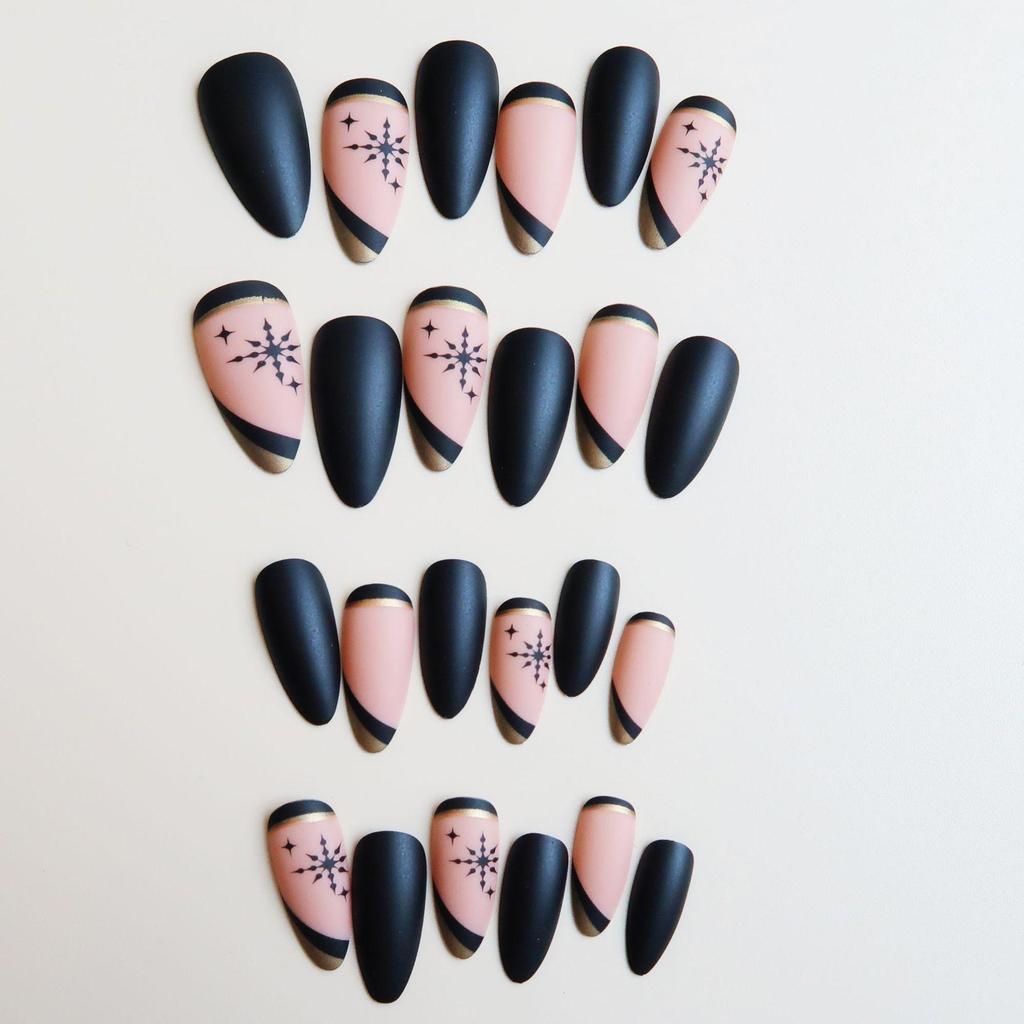 WM-36 Чорні Сніжинки Різдвяні Накладні Нігті для Носіння - Готові Наклейки для Манікюру