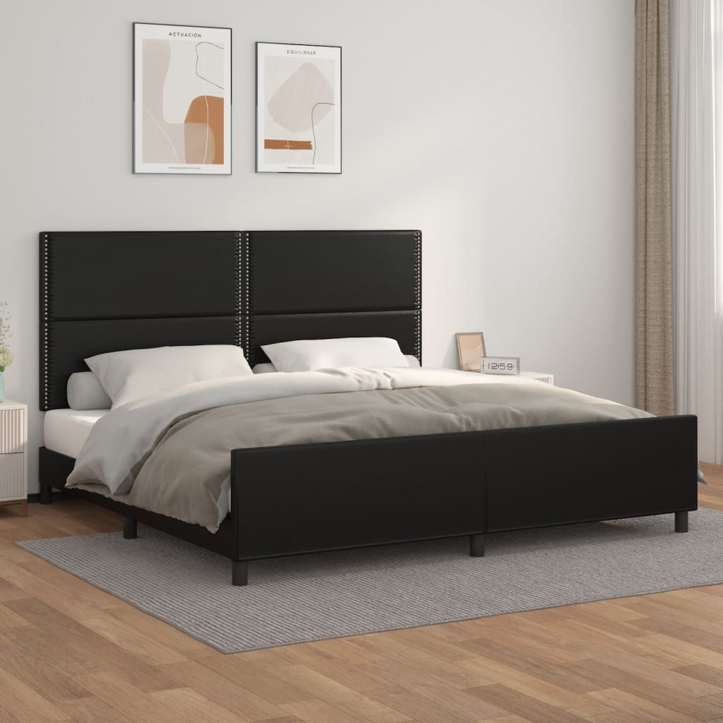 Black Bed Frame with Headboard 200x200 cm Faux Leather