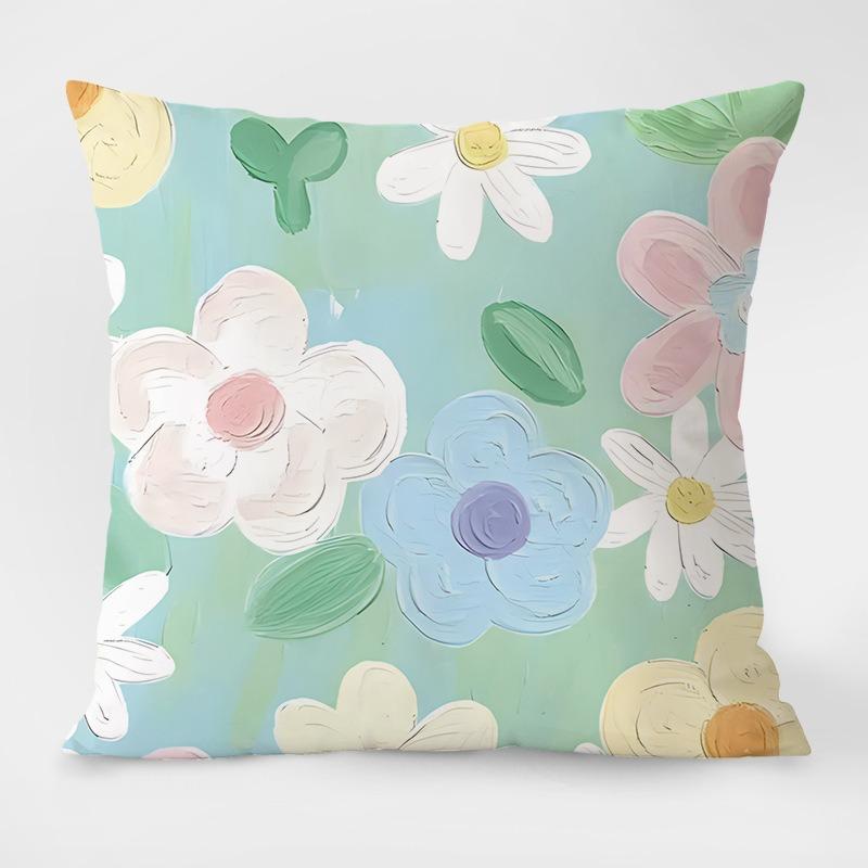 Simple Pastoral Flower Print Decorative Pillowcase Bedroom Living Room Square Cushion Pillowcase