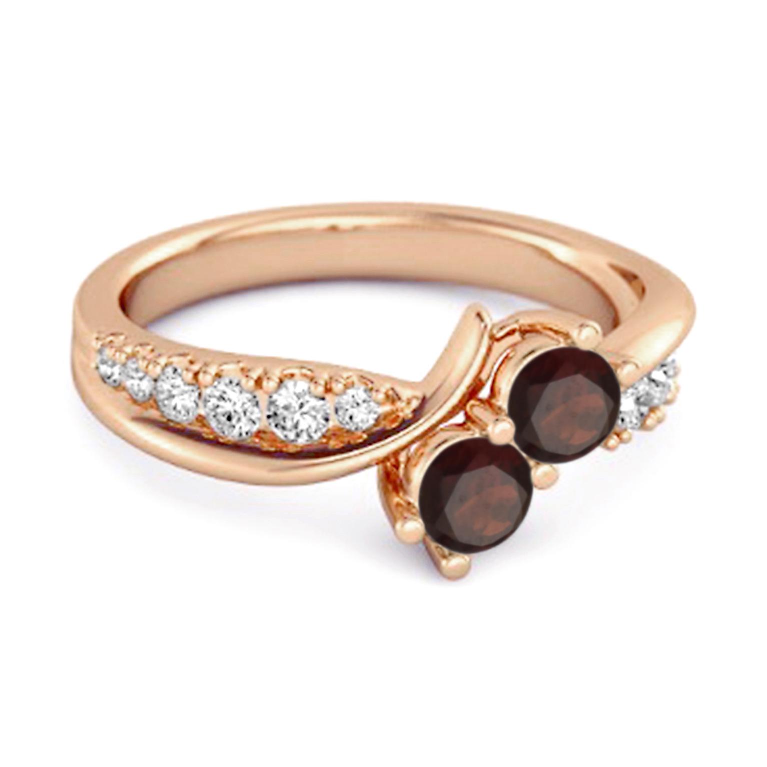 Garnet Twin Stone pave Bypass Ring - 925 Sterling Silver Rose Gold Vermeil 7.5 ярко-розовый
