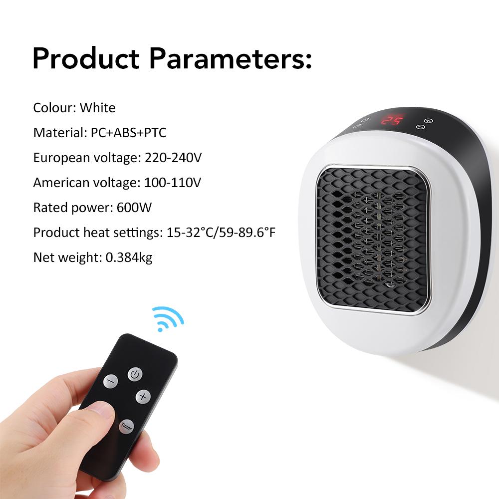 

Portable Heater Electric Heater Plug In Wall Room Heater Remote Control Winter Heating Home Appliance Warmer Machine 600W EU білий
