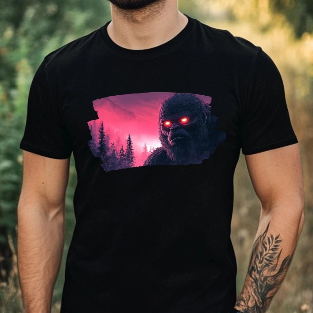 T-Shirt Herren Bigfoot mit Leuchtenden Augen Motiv Baumwolle Größe XS bis 5XL