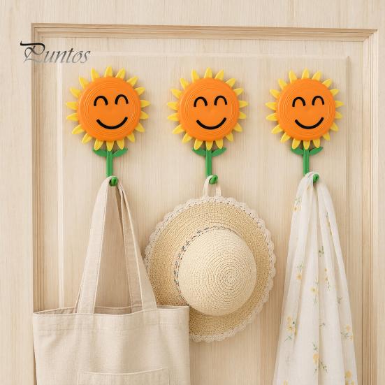 Adhesive Flower Hook Sunflower Wall Hook, Peel And Stick Decorative Hooks Retractable No-Drill Installation Hanger, for Kitchen Bathroom Bedroom