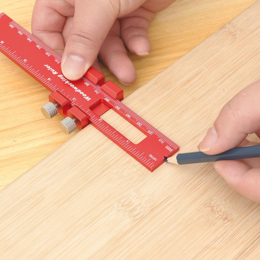 Precision T Type Pocket Ruler Inch Metric Measuring Tool with Slide Stop for Carpentry Marking 3Pcs Woodworking Scribing Ruler