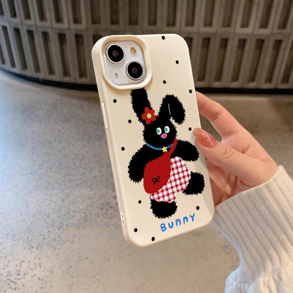 Polka Dot Shoulder Bag Black Rabbit Suitable for Apple 16 Mobile Phone Case IPhone 15 Silicone 14plus Cartoon 13promax