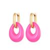 New Hollow Oval Resin Acrylic Candy Color Pendant Hoop Earrings For Women Gold Color Stainless Steel Ear Buckle Female Jewelry