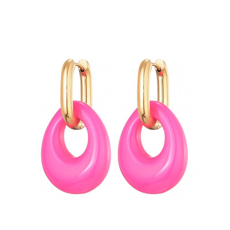 New Hollow Oval Resin Acrylic Candy Color Pendant Hoop Earrings For Women Gold Color Stainless Steel Ear Buckle Female Jewelry