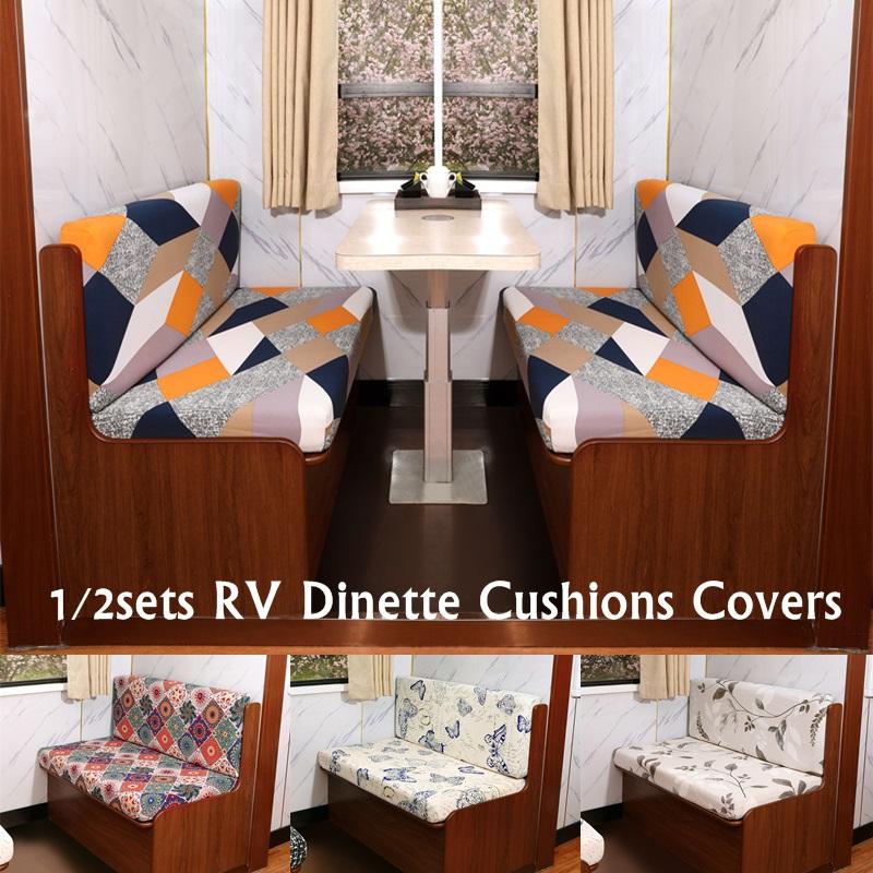 2Pcs/Set Floral Fabric Rv Dinette Cushions Covers Spandex Armless Sofa Cover Outdoor Camper Car Bench Cover Furniture Protector