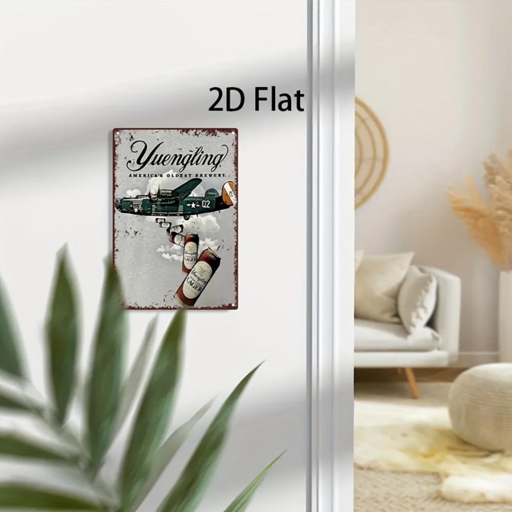 2D Flat 1pc Vintage Yuengling Metal Tin Sign - Classic American Brewery Art with Old-School Aircraft & Lager, Retro Wall Decor