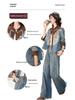 2026 Spring/Autumn Women's Lace Patchwork Denim Suit with Frog Buttons - Stylish Two-Piece Set
