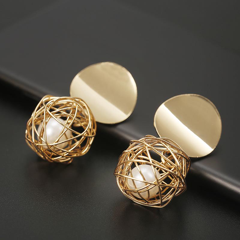 Golden Metal Drop Earrings Women able Big Trendy Round Circle Ear Dangle Party Personality Vintage Jewelry