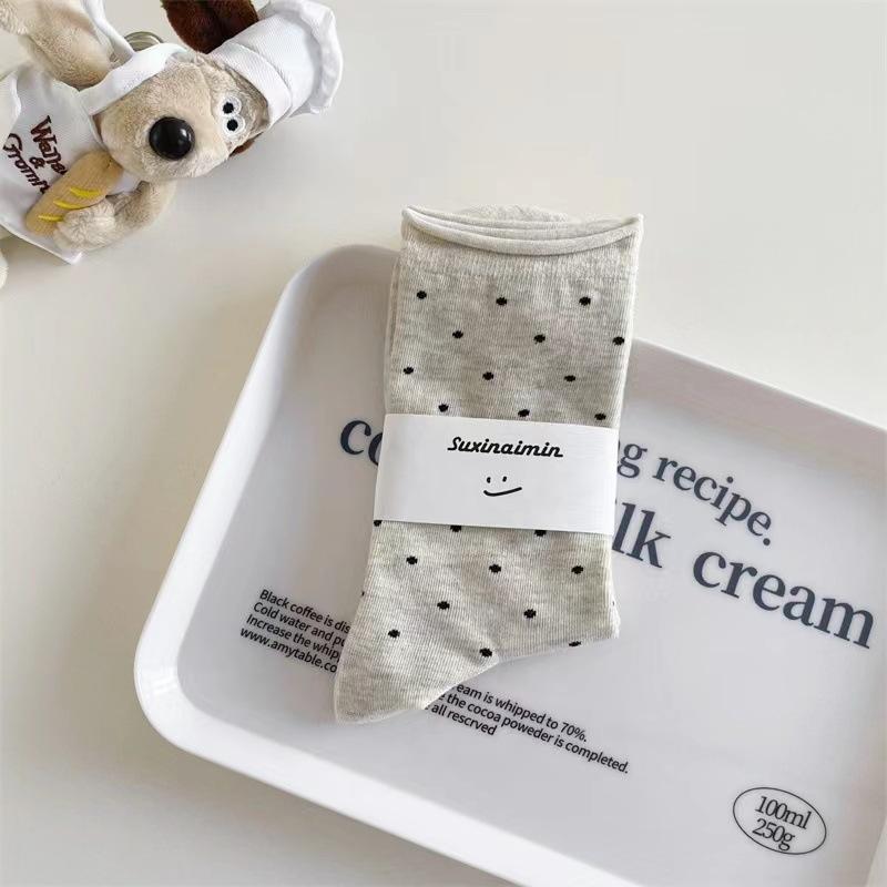 Rolled Polka Dot Socks Trendy Tube Socks Literary Confinement Socks Pile Socks Are Versatile And The Same