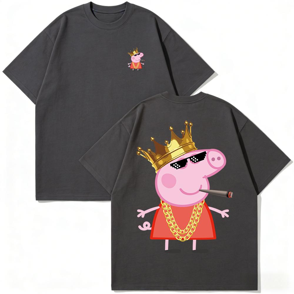 Summer Peppa Pig Page Cartoon Pattern Printed T-shirt Kids Unisex Breathable Loose Casual