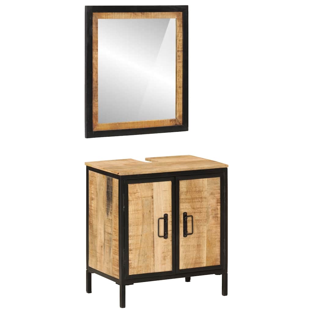 2 Piece Bathroom Furniture Set Iron and Solid Mango Wood