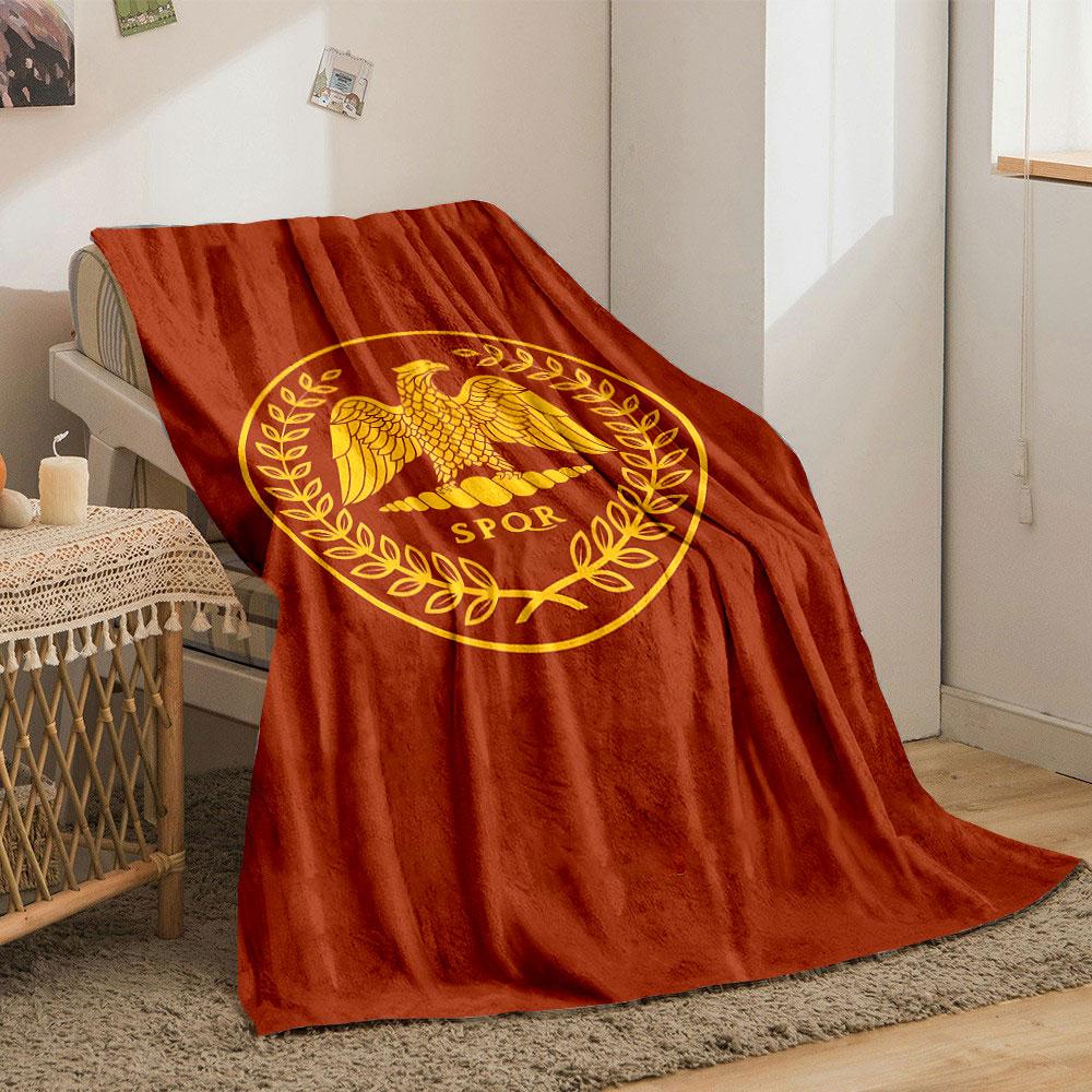 A Golden Eagle with Outstretched Wings, Laurel Wreath, and "SPQR" Text. for All Seasons Blanket Lunch Break Throw Gift