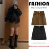 Women's High Waist Brown Suede A-Line Skirt - Plus Size, Slimming, Retro Style