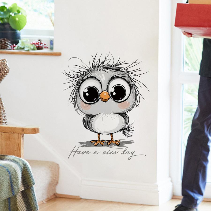 Süße Cartoon Motivationsvogel Wandaufkleber, Selbstklebende Dekoration für Wohnzimmer Schlafzimmer Nachttisch Schrank Dekoration
