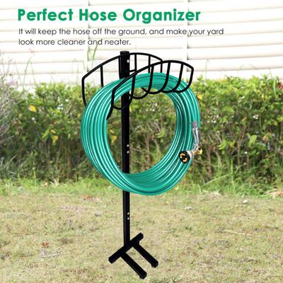 Garden Hose Holder with 4 Spikes Heavy Duty Metal Stand Outside Detachable Hose Reel Rack Organizer Garden Hose Storage Hanger