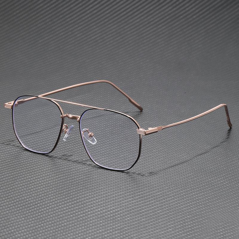 Retro Ultra-Light Double-Beam Metal Flat Glasses Classic Casual Unisex Frame for Large Faces
