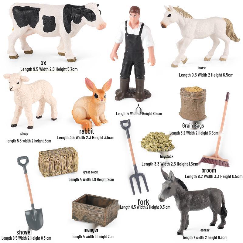 Farm Animal and Human Figures Playset with Fences: Rabbit, Sheep, Donkey, Cow - Parent-Child Simulation Toy