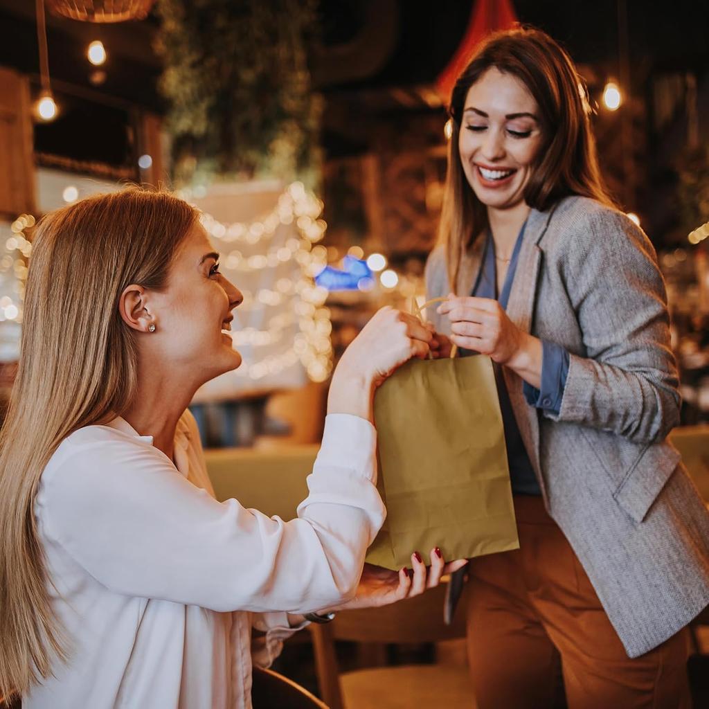 Paper Bags, 50 Pcs Brown Kraft Paper Bags, Brown Paper Gift Bags with Handles for Shopping, Wedding, Retail, Party Favor, 8.3 X 4.3 X 10.6 Inch