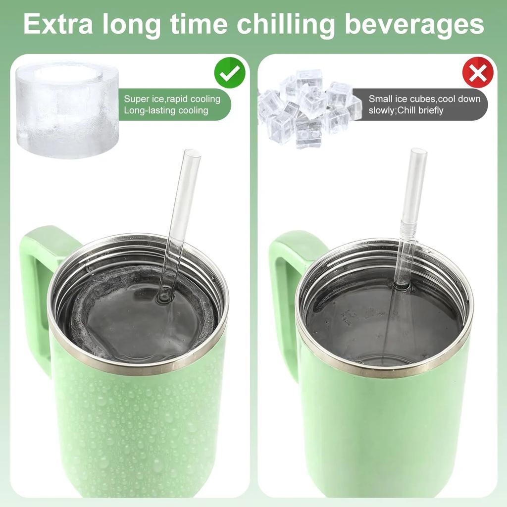 Silicone Ice Cube Maker Tray For  Cup with Lid and Bin for Freezer, 3 Hollow Large Cylinder Ice Cube Mold for Drinking Ice tray