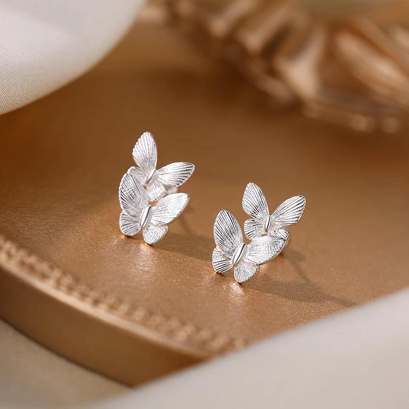 Double-layer butterfly stud earrings 2025 new popular earrings temperament ear jewelry