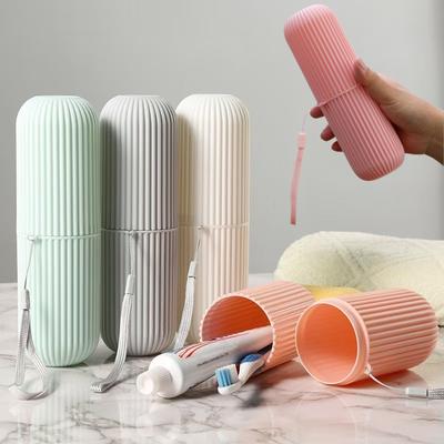 Portable Travel Storage Box Practical Toothpaste Toothbrush Container Simple Stripe Mouthwash Cup For Men Women 19.5*5.5CM