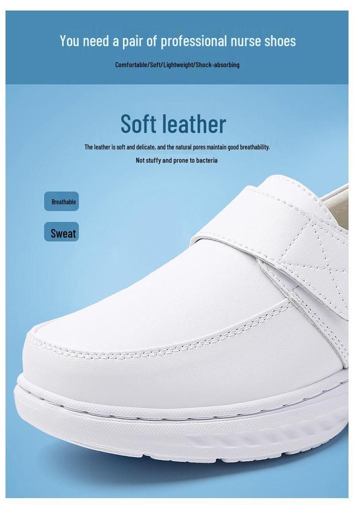 Women's Soft Sole Breathable Nurse Shoes - Genuine Leather, Non-Slip Air Cushion, Thick Sole, Comfortable & Durable for Long Wear.