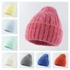 Womens Winter Angora Knit Beanie Hat With Long Rabbit Fur Trim Cable Rolled Edge Solid Color Warm Cozy