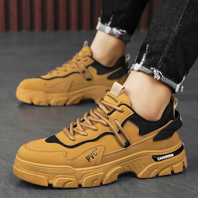 

Spring New Versatile Large Low cut Men s Boots Outdoor Fashion Lace Comfortable Wear resistant Casual Sportswear Men s Shoes 44 жёлтый