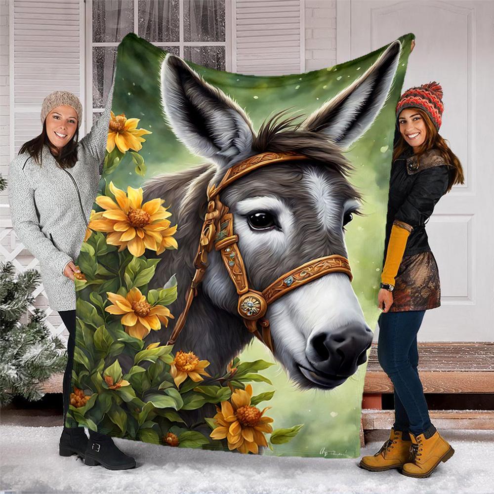 1pc Donkey Headgear Print Outdoor Blanket, Lightweight Polyester,