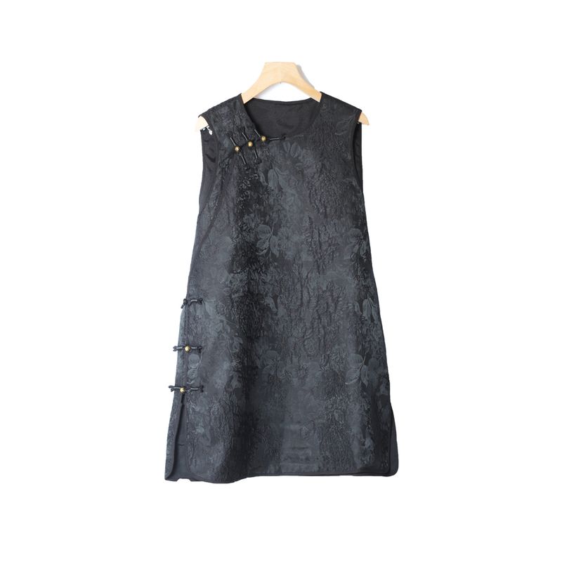 

Выбор инфлюенсера Ретро Национальный стиль Диагональная застежка Жилет Джемпер Платье Тисненый жаккард Боковой разрез Китайский жилет Верхняя одежда Black thousand people buy 2XL