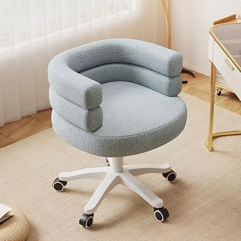 Cream French Style Vanity Stool, Rotating Ottoman with Polyester Upholstery, Sponge Filling, Hardwood Frame, Manual Recliner