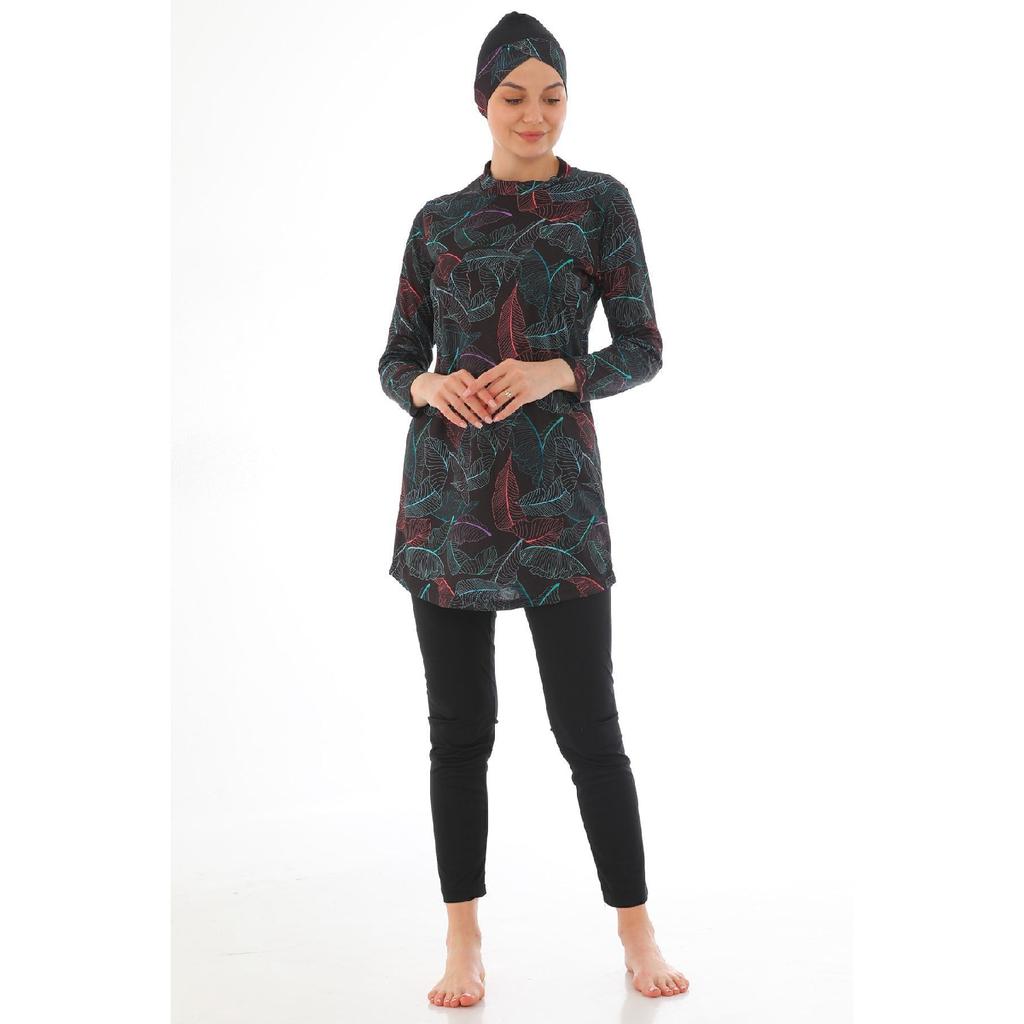 Vollständig bedeckter Lycra-Hijab-Badeanzug mit marineblauem Muster