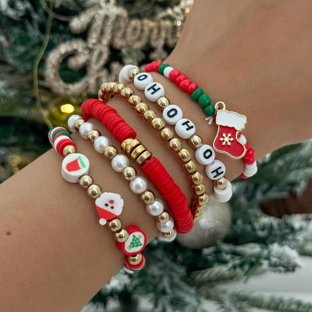 SHIXIN Cute Christmas Series Tree Snowflake Snowman Pendant Bracelet Set Women Adjustable Crystal Bead Chain Rope Chain Bracelet