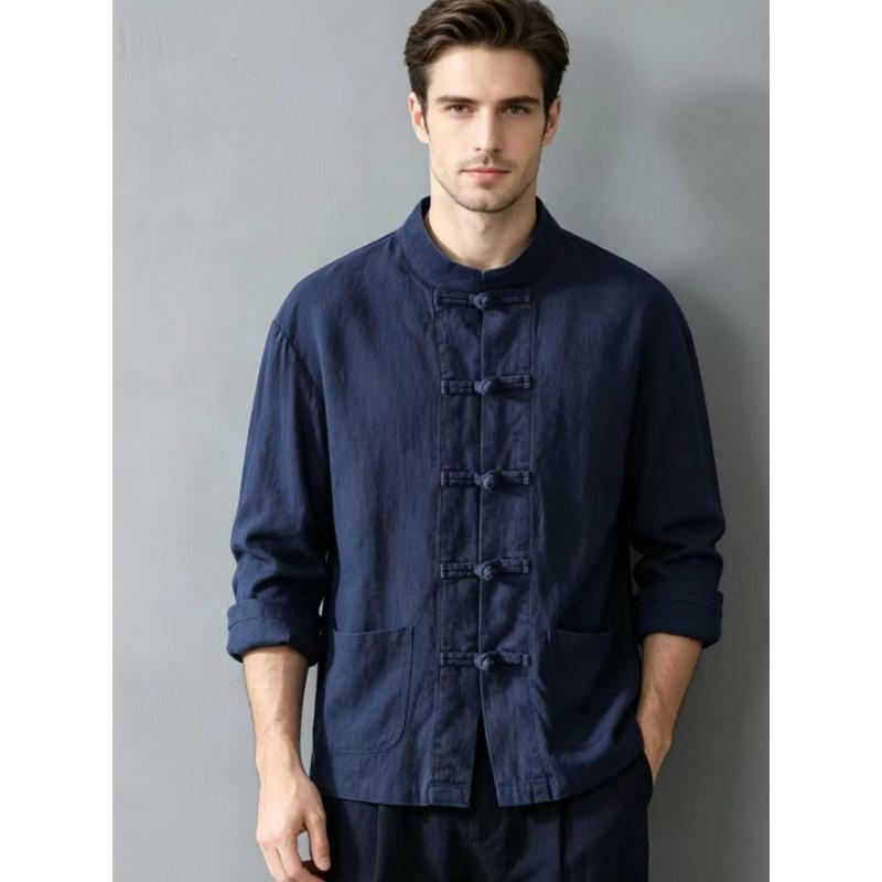 Mens Traditional Chinese Style Cotton Linen Tang Suit Shirt