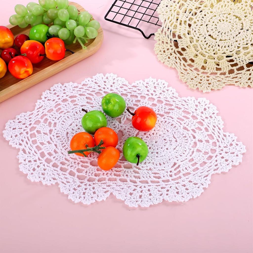 2 Pcs Vintage Lace Placemats Handmade Oval Cotton Crochet Placemats 14x10 Inch Floral Table Mats for Dining Cotton for Furniture Table Bedrooms Home