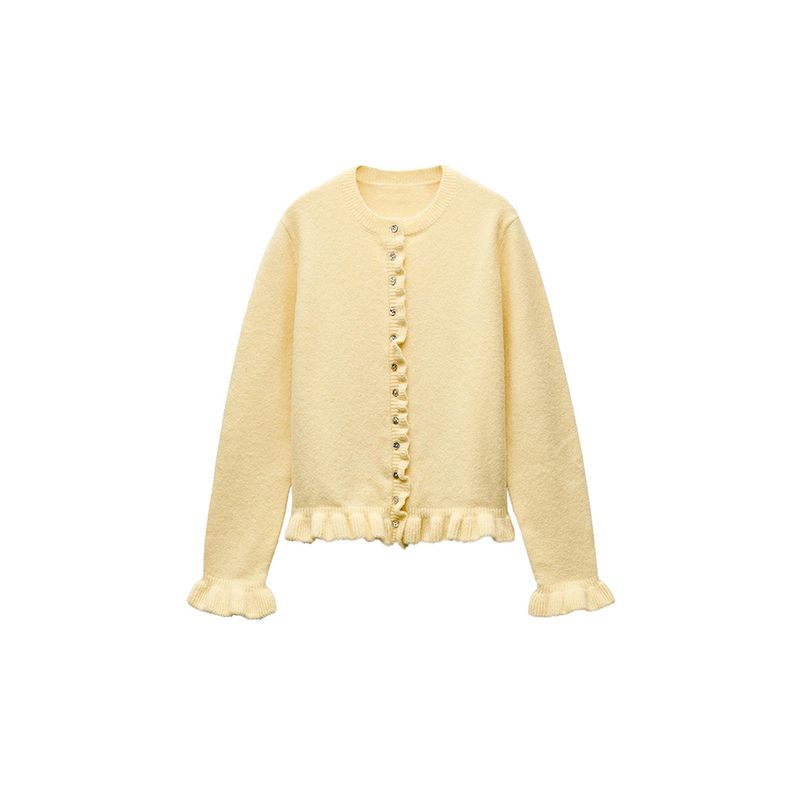 Za2025 Spring New Women's Clothing Single-Breasted Laminated Decoration Long Sleeves Crew Neck Casual Knitting Outwear 2756114