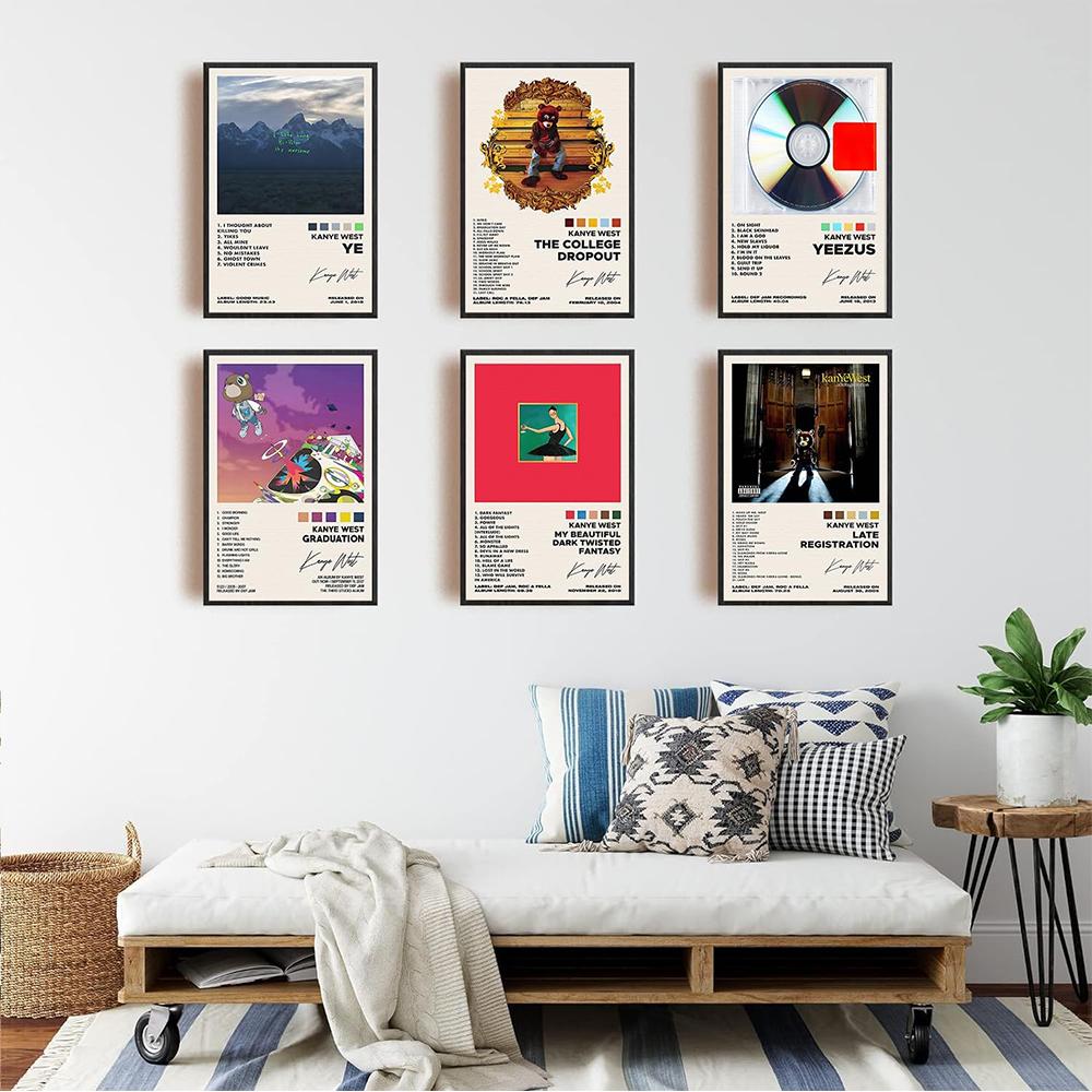 6pcs Kanye West Posters Album Cover Posters for Teen and Girls Dorm Decor