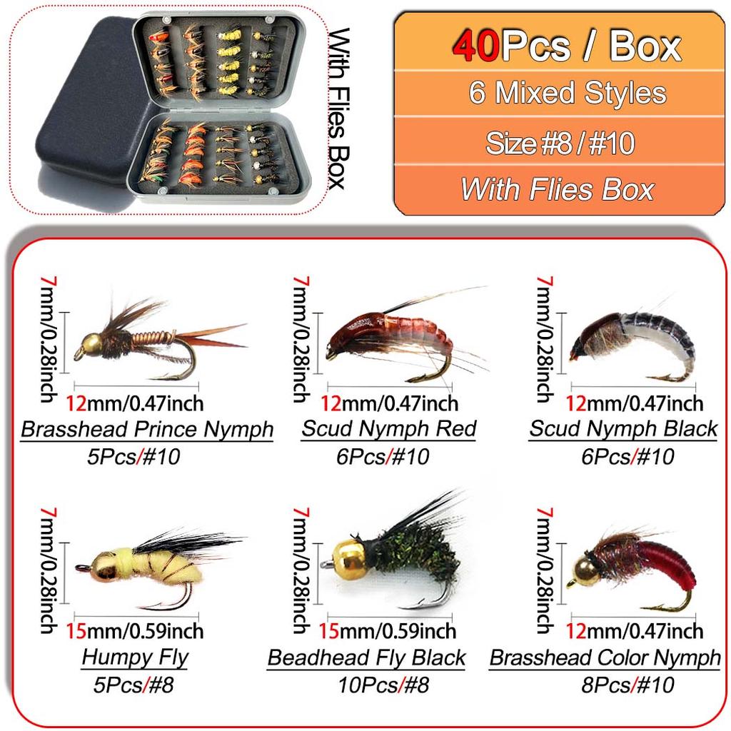 24-72Pcs Artificial Insect Bait Set, with Dry/Wet Flies, Fly Fishing Flies Kit, Fly Assortment Trout Bass Fishing Baits Lures with Fly Box