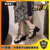 Platform slippers women's summer outer wear 2025 new French beautiful high-end thick heel small height-increasing high-heeled sandals