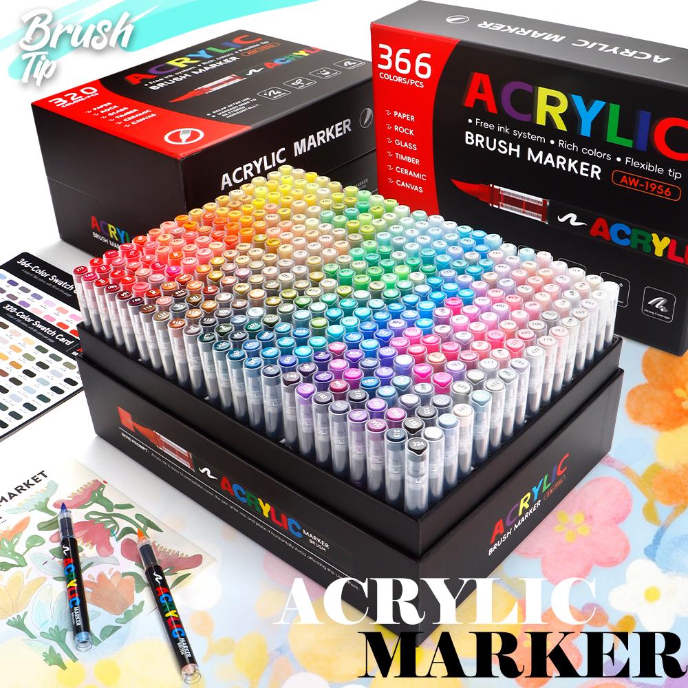 120/288/366 Colors Acrylic Paint Soft Brush Markers Set, Paint Pens Paint Markers, Acrylic Paint Pens for Wood, Stone, Canvas