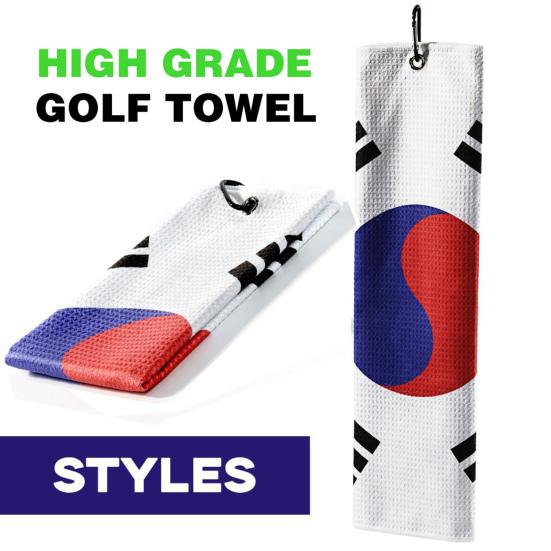 Professional Golf Caddy Towel with Carabiner National Flag Pattern Superfiber Towel Multifunctional Golf Ball Putter Reusable Golf Club Head