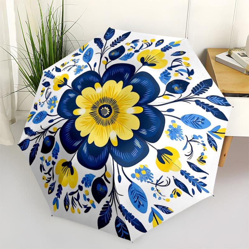 

1pc Flower Design Durable Cartoon Folding Umbrella, Portable 3-Fold Compact Umbrella for Men and Women, Suitable for Travel or Daily Use.D04